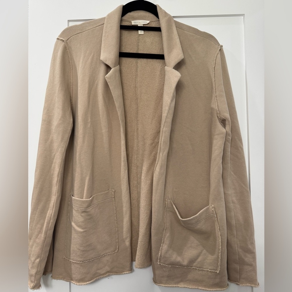 Eileen Fisher Open Front Knit Jacket - Taupe 100% Organic Cotton